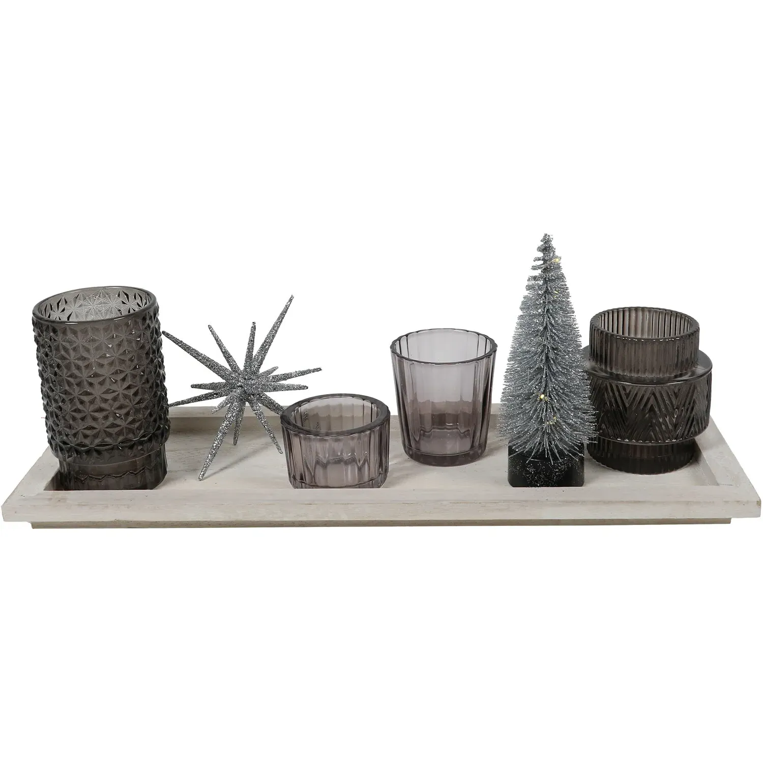 Shimmer Candle Tray with LED Tree - Grey