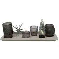 Shimmer Candle Tray with LED Tree - Grey