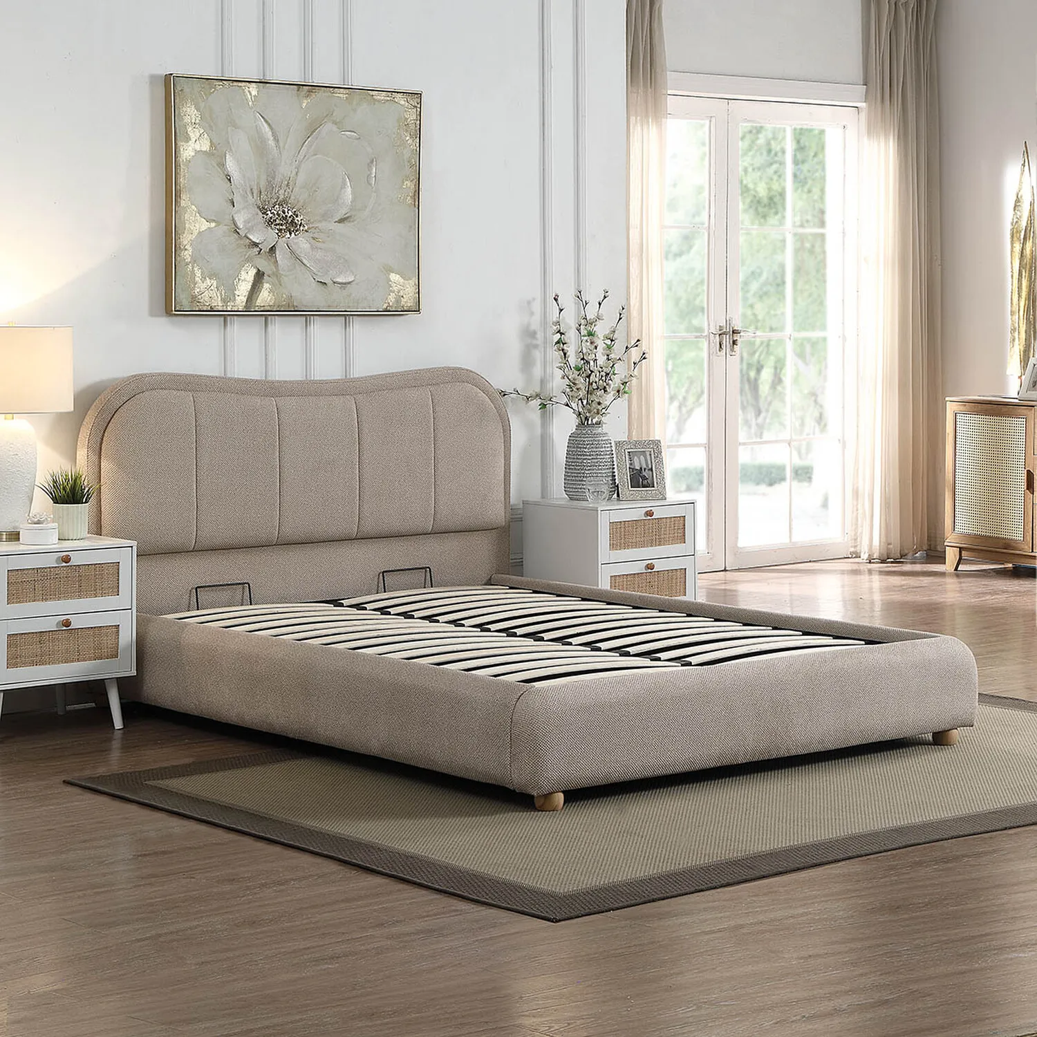 Sienna Double Ottoman Bed with Storage - Taupe