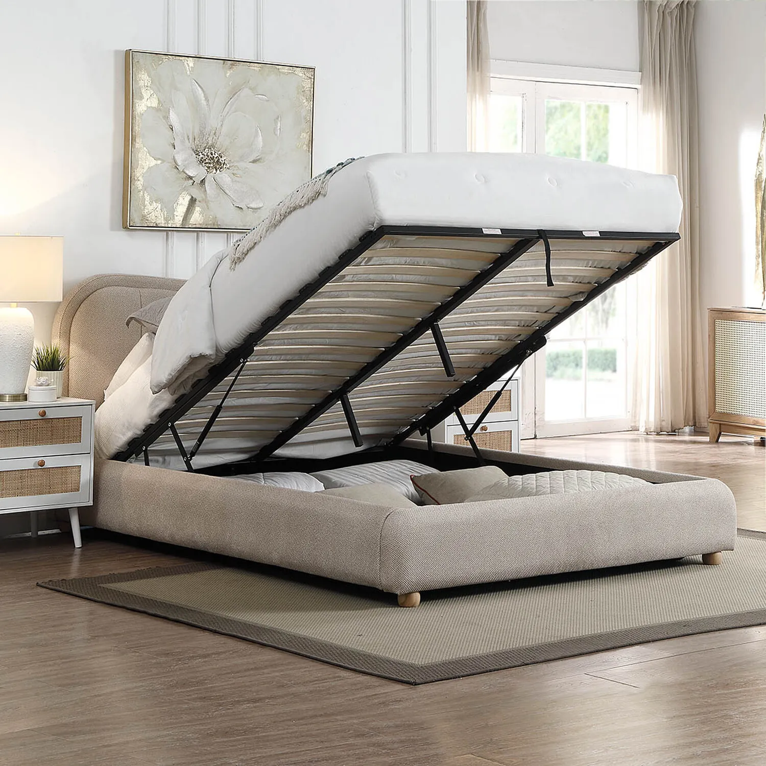 Sienna Double Ottoman Bed with Storage - Taupe