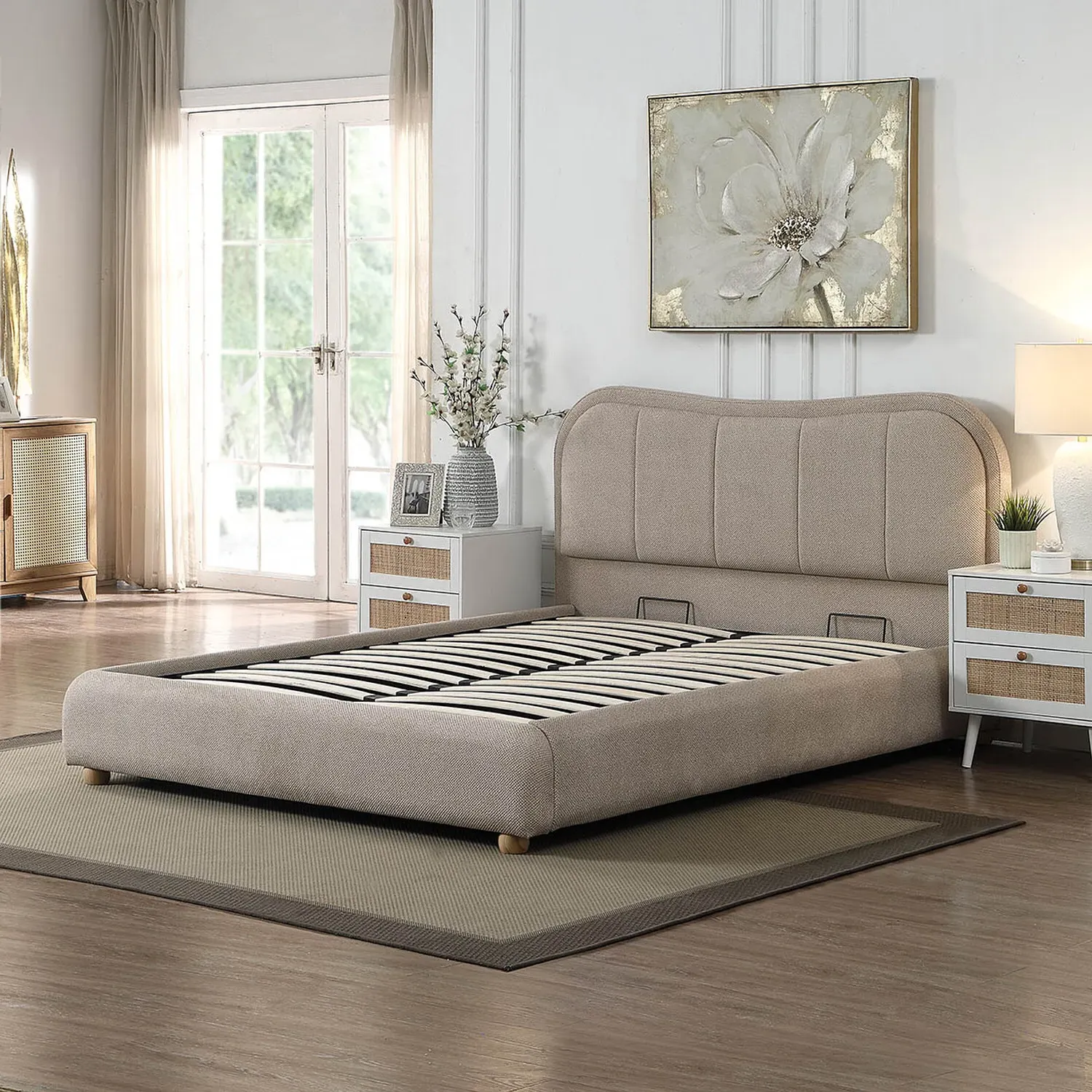 Sienna King Ottoman Bed with Storage - Taupe
