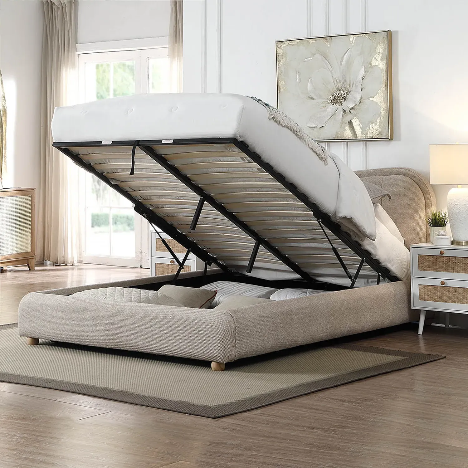 Sienna King Ottoman Bed with Storage - Taupe