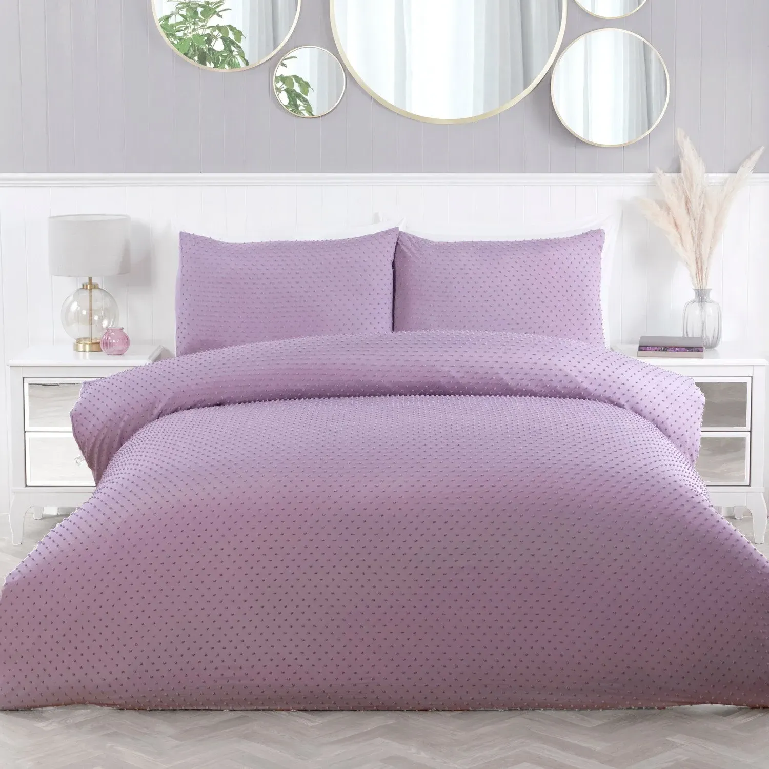 Sienna Tufted Dot King Size Duvet Cover Set - Mauve