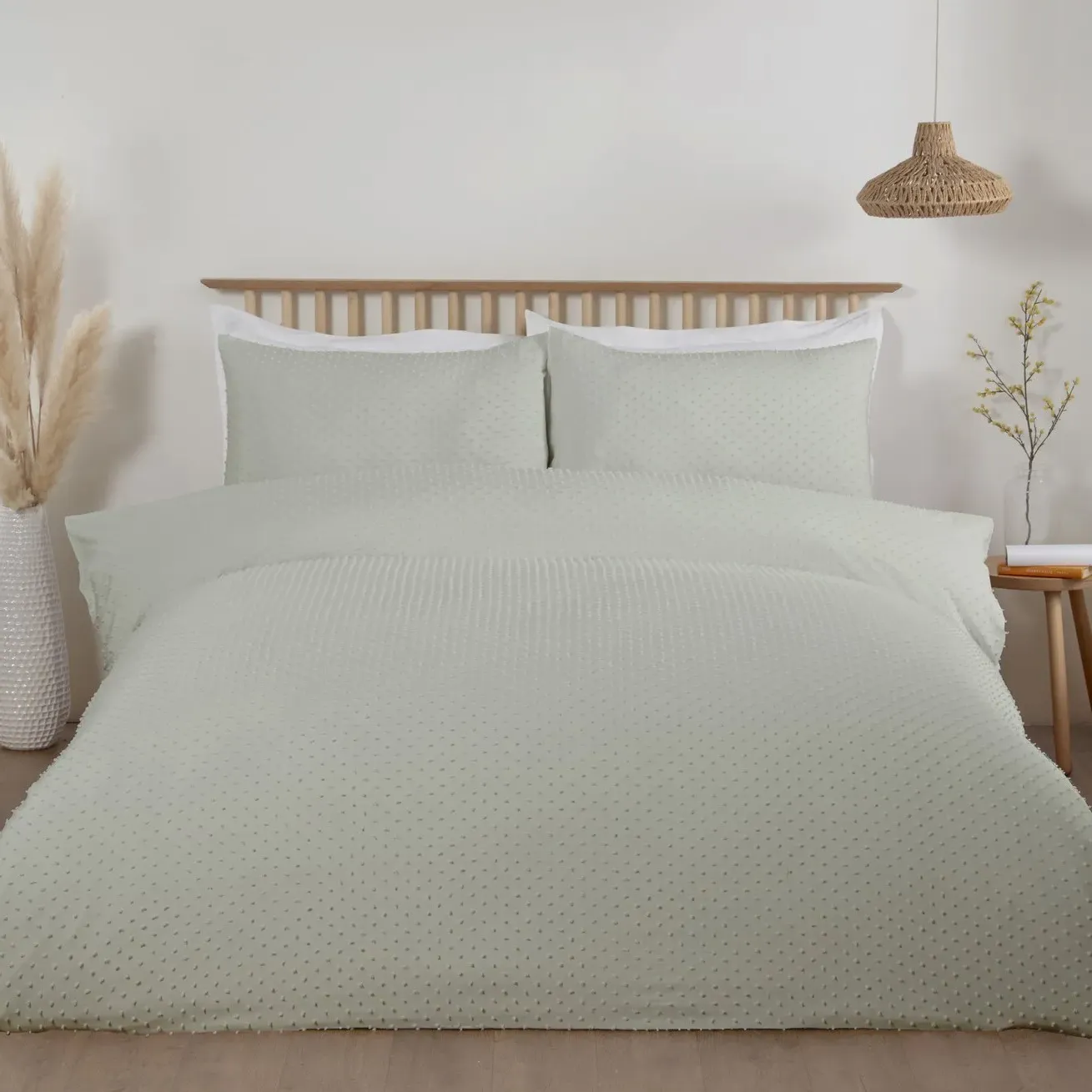 Sienna Tufted Dot Single Duvet Cover Set - Sage