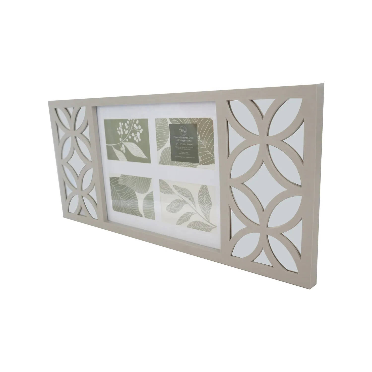 Sierra 4 Photo Collage Frame with Mirror Detail - Grey