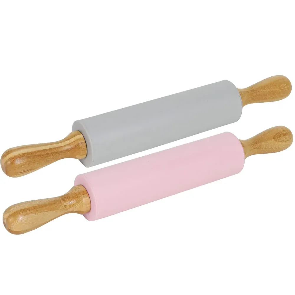 Silicone Rolling Pin with Bamboo Handles image