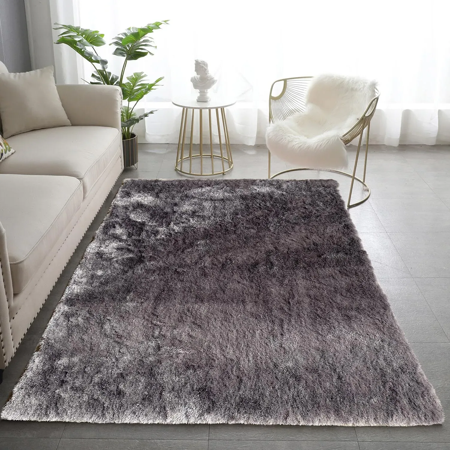 Silky Shaggy Rug 140 x 200cm - Silver