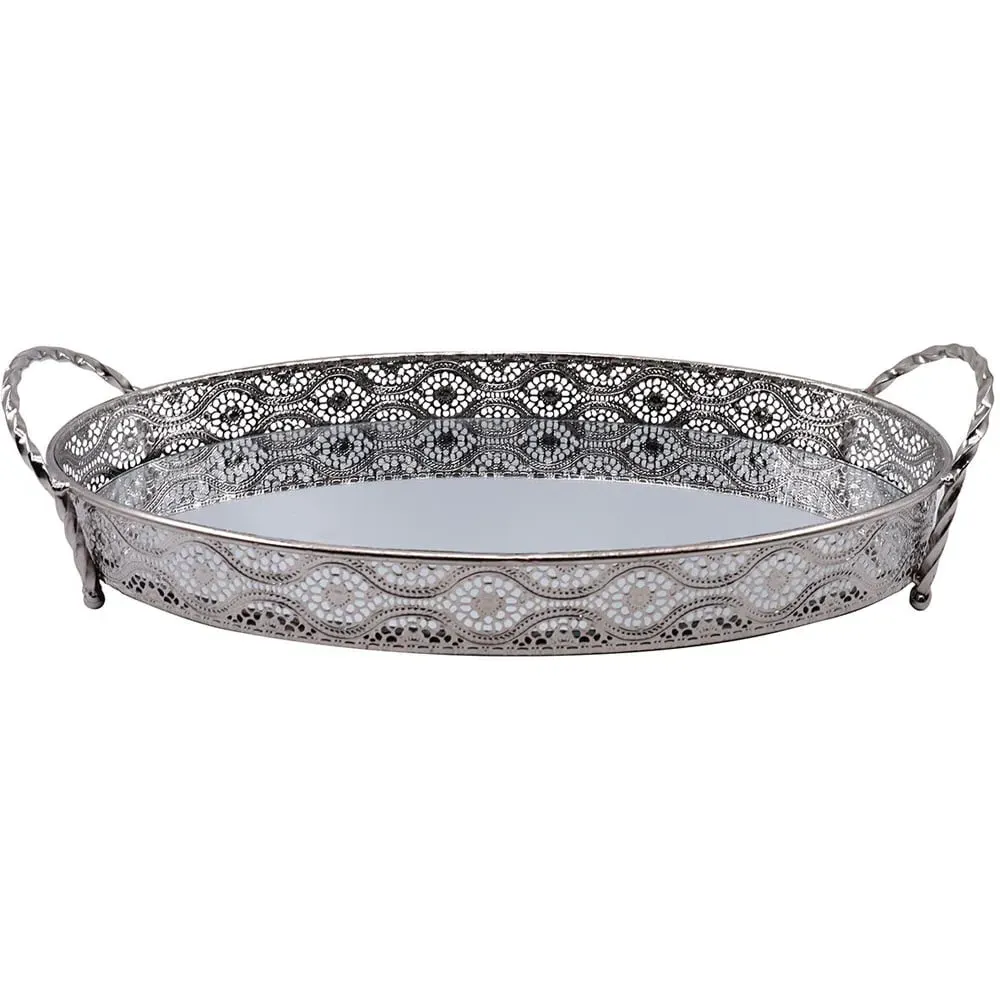 Silver Etched Metal Tray - Silver image