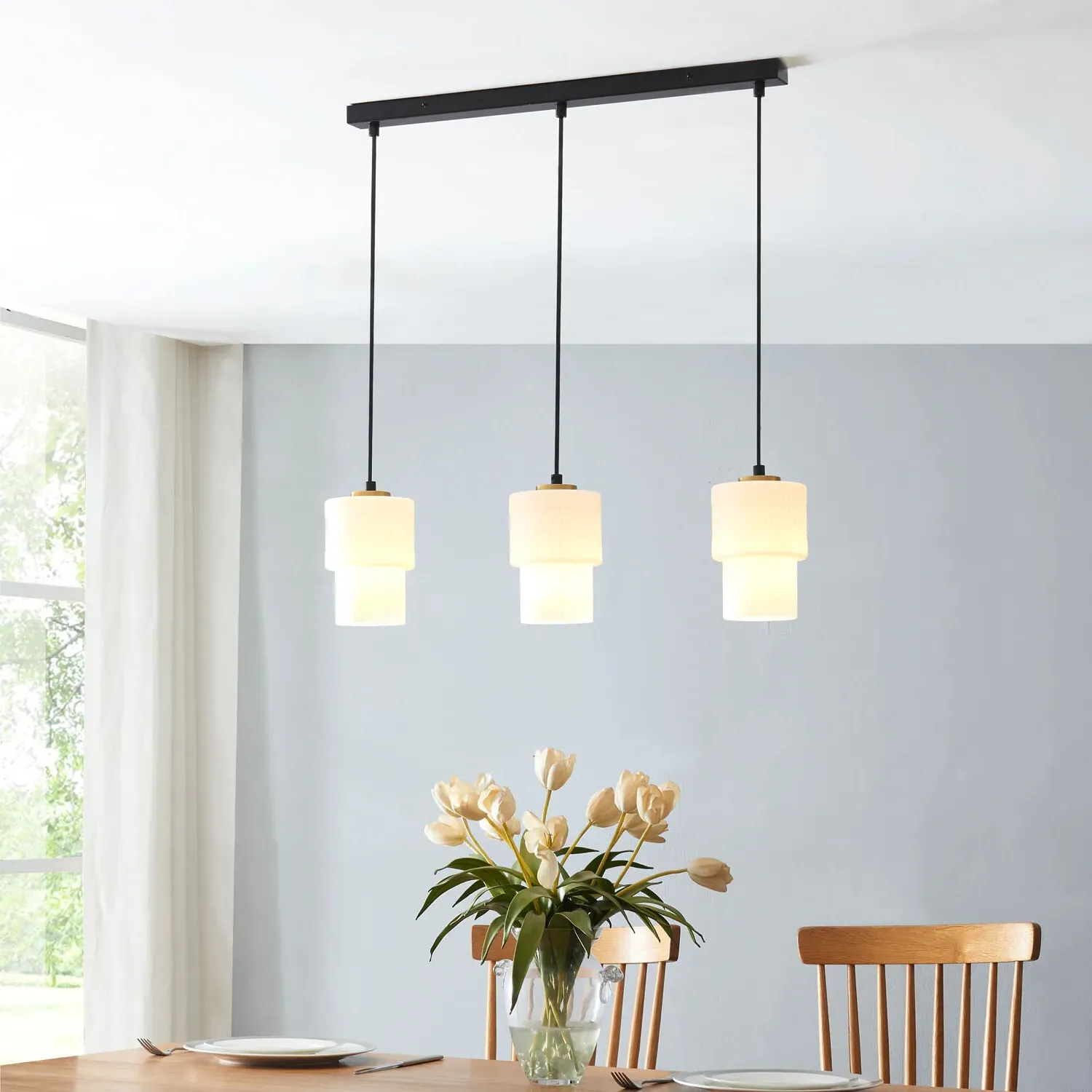 Singapore 3 Light Ceiling Fitting - Black, Glass