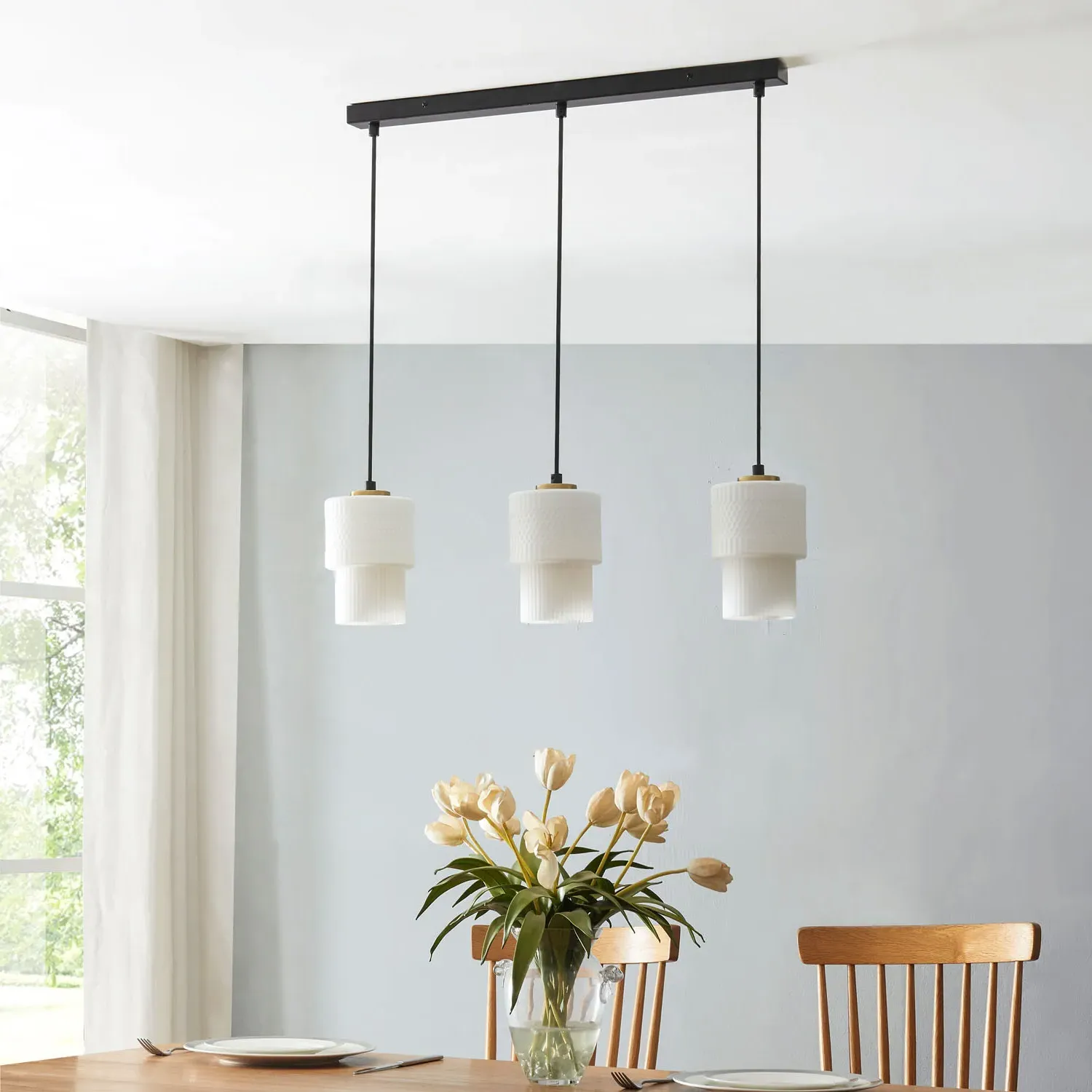 Singapore 3 Light Ceiling Fitting - Black, Glass