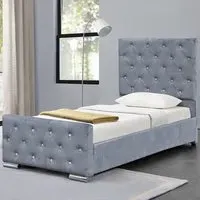 Single Chesterfield Bed Frame with Diamante - Grey, Velvet