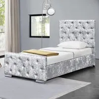 Single Chesterfield Bed Frame with Diamante - Silver, Velvet