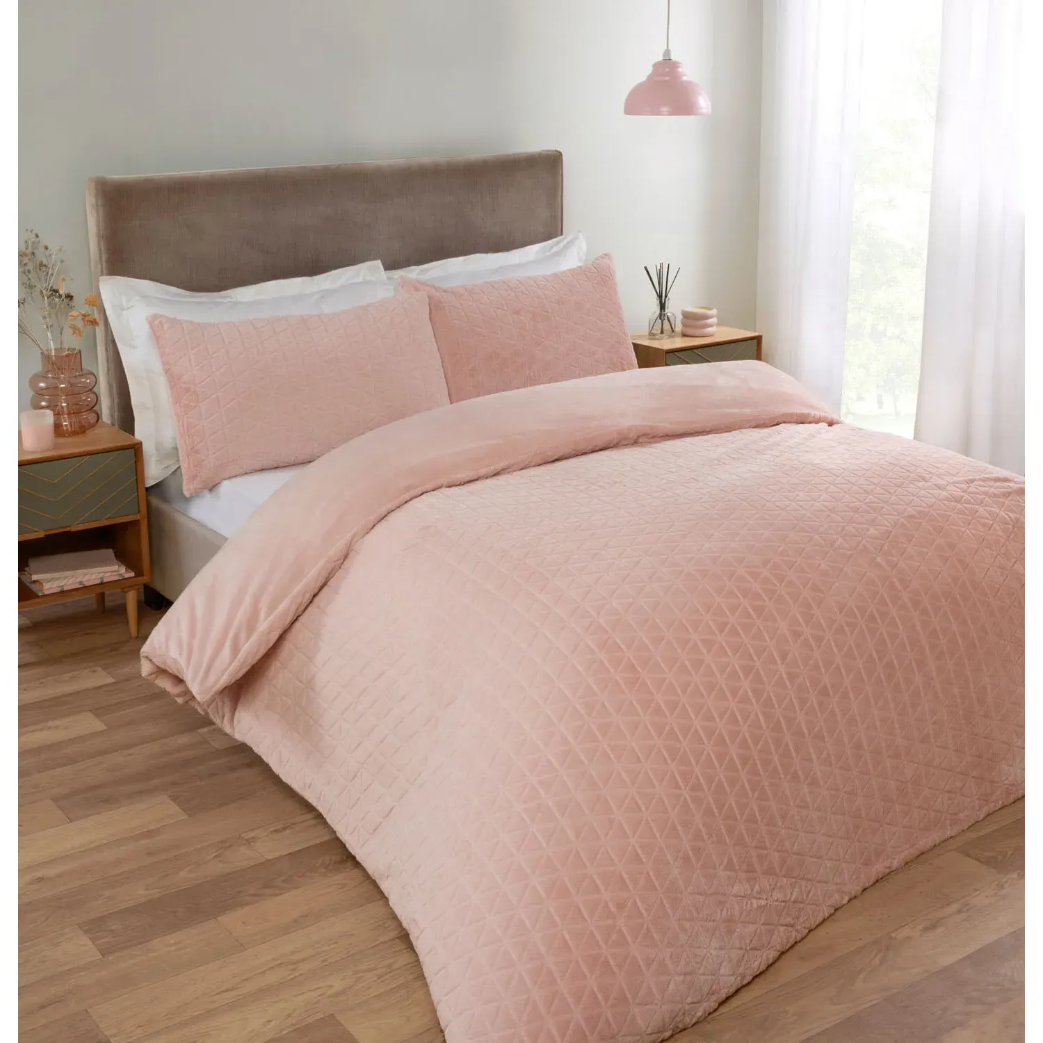 Single Geo Faux Fur Duvet Set - Blush