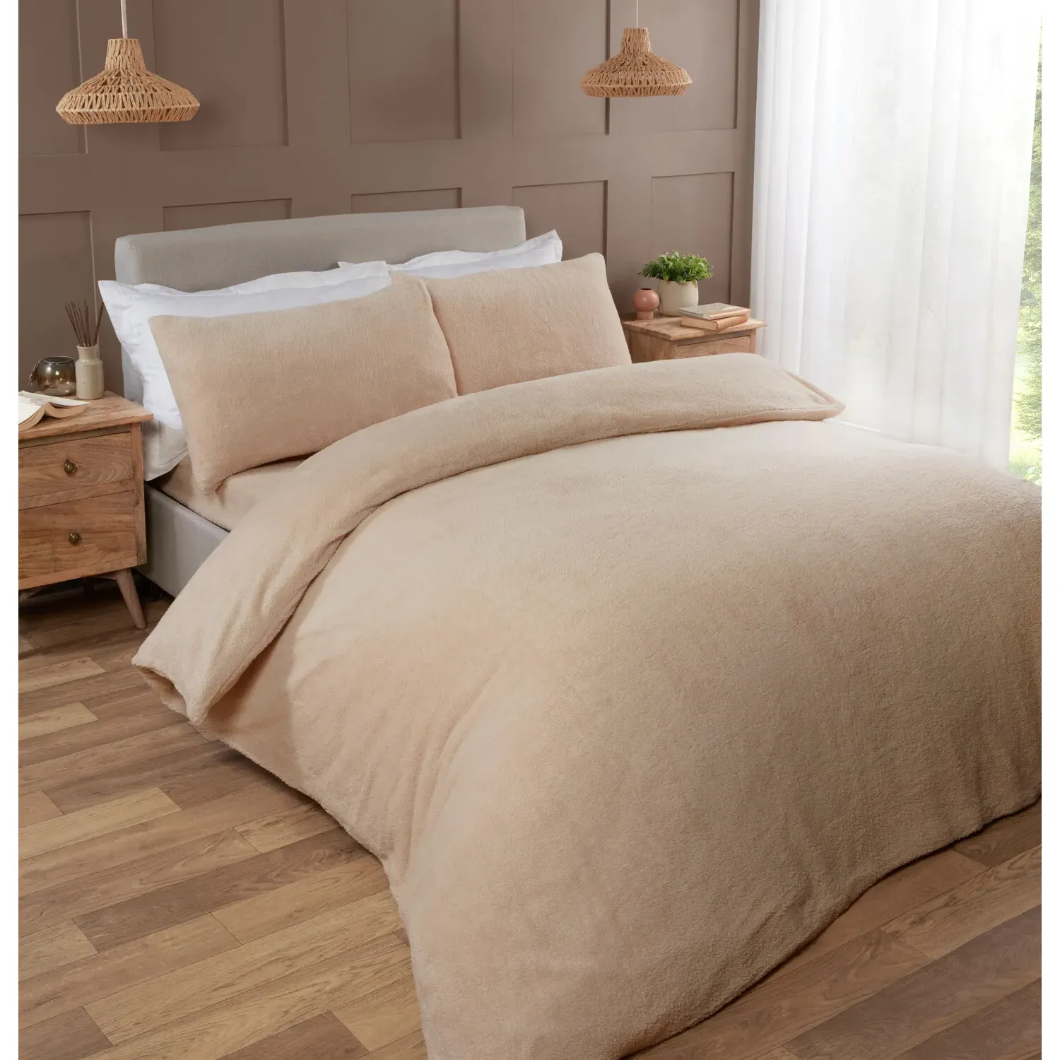 Single Teddy Fleece Duvet Set - Natural