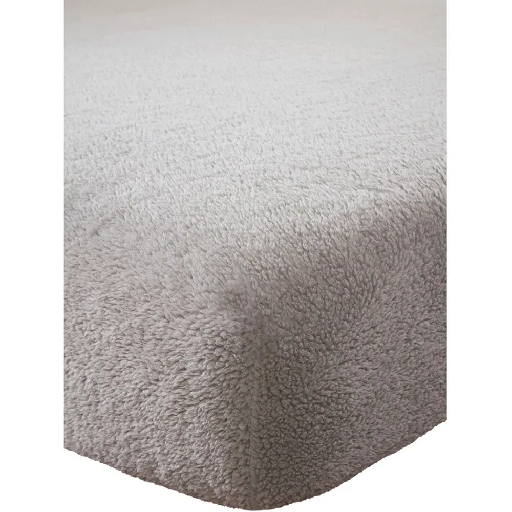 Single Teddy Fleece Fitted Sheet - Silver