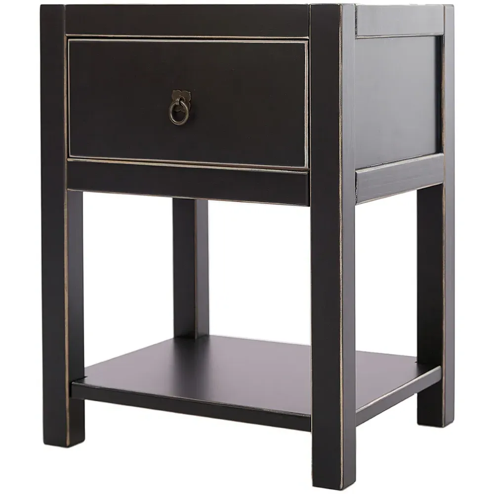 Sino Single Drawer Bedside Table with Shelf - Black, Pine