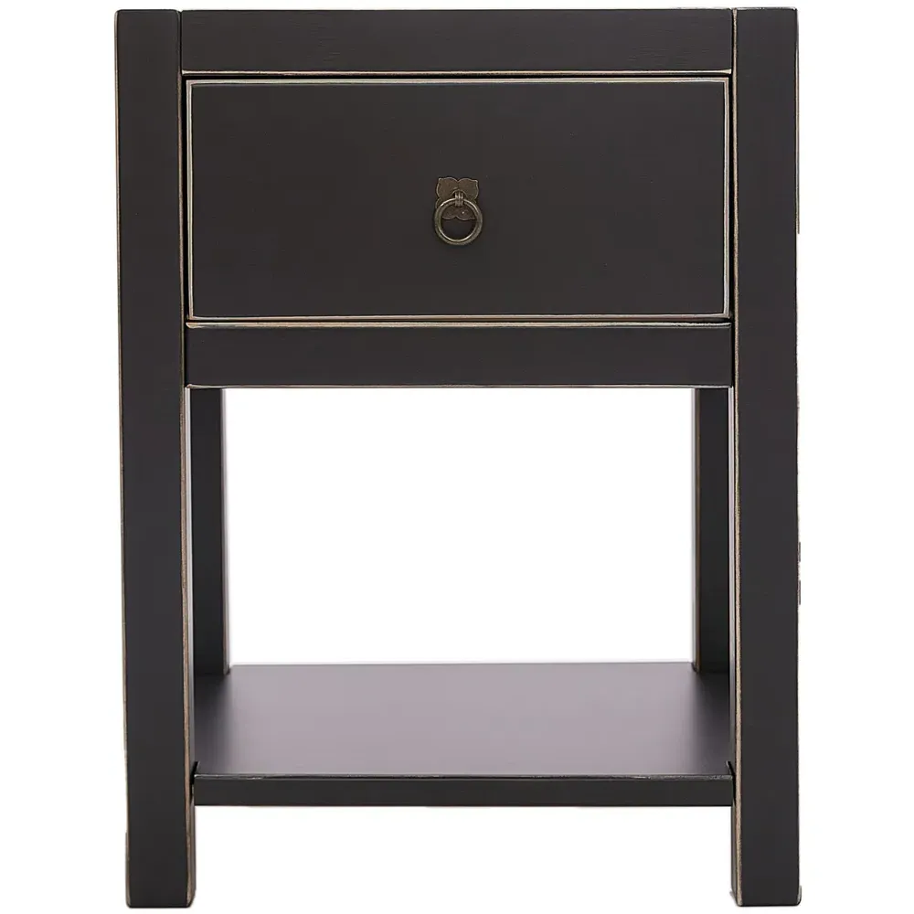 Sino Single Drawer Bedside Table with Shelf - Black, Pine