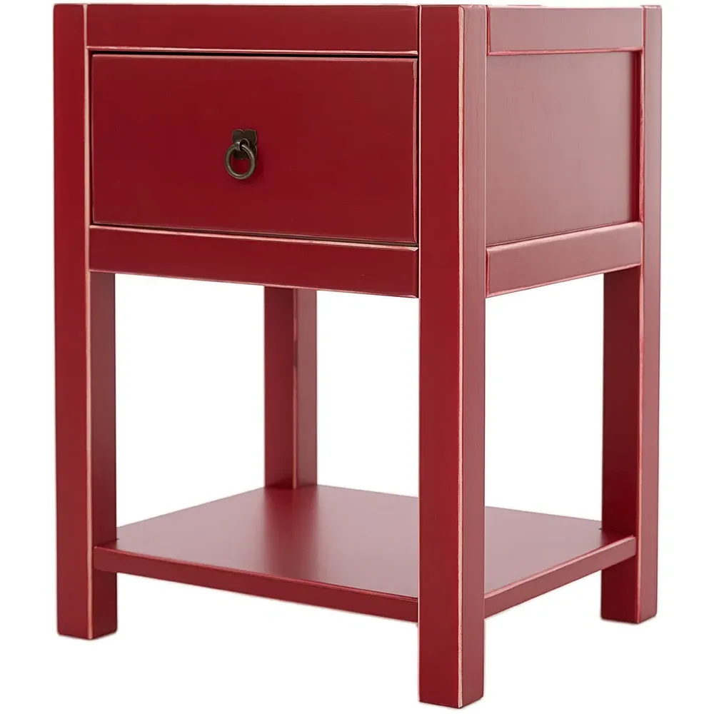 Sino Single Drawer Bedside Table with Shelf - Red, Pine