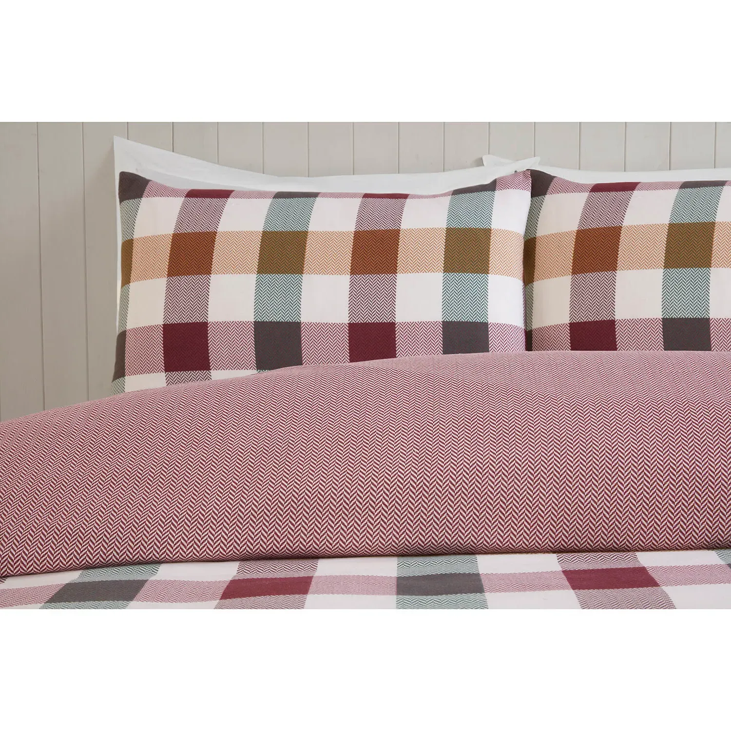Skye Check Double Duvet Set - Burgundy