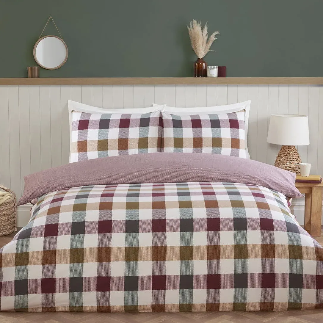 Skye Check King Size Duvet Set - Burgundy
