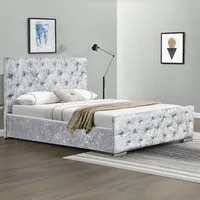 Small Double Chesterfield Bed Frame with Diamante - Silver, Velvet