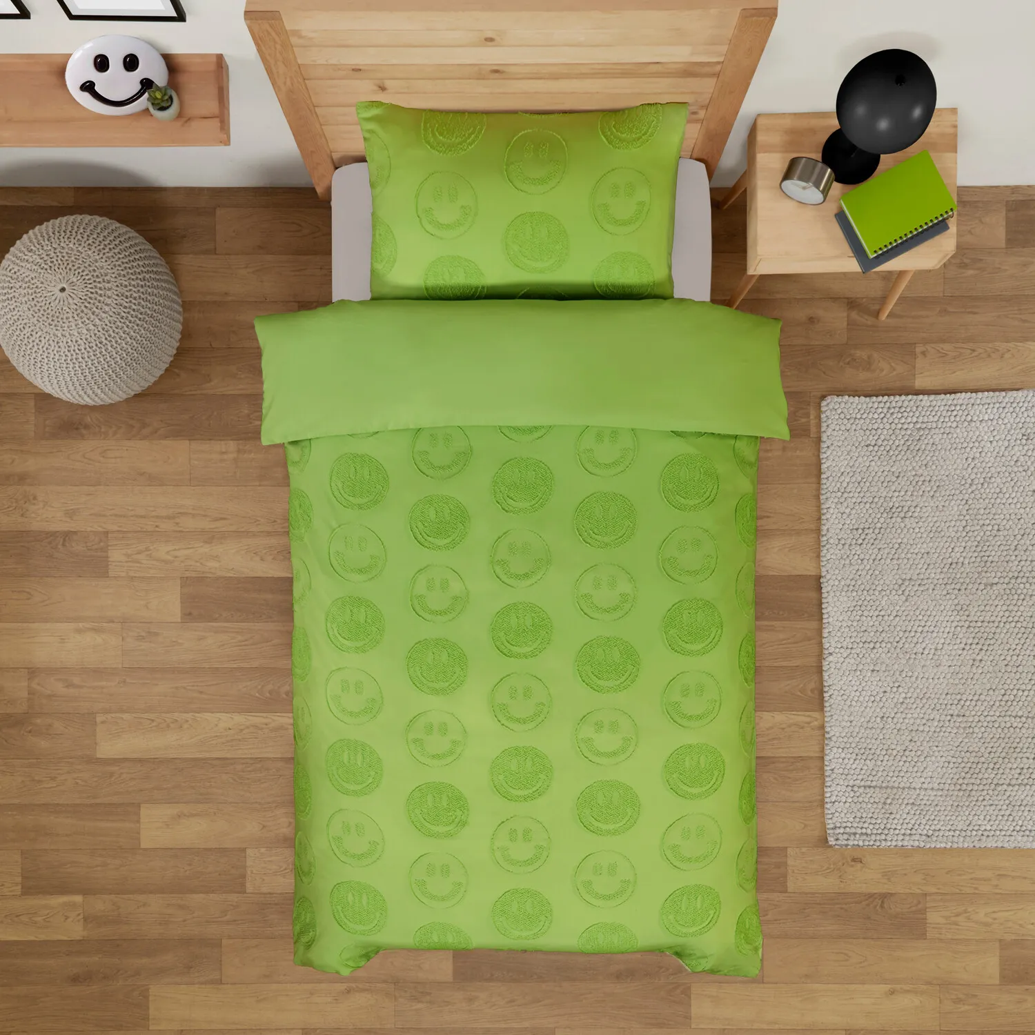 Smilies Embossed Duvet Set - Green