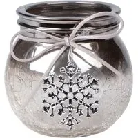 Snowflake Tealight Holder - Smoked Crackle, Silver