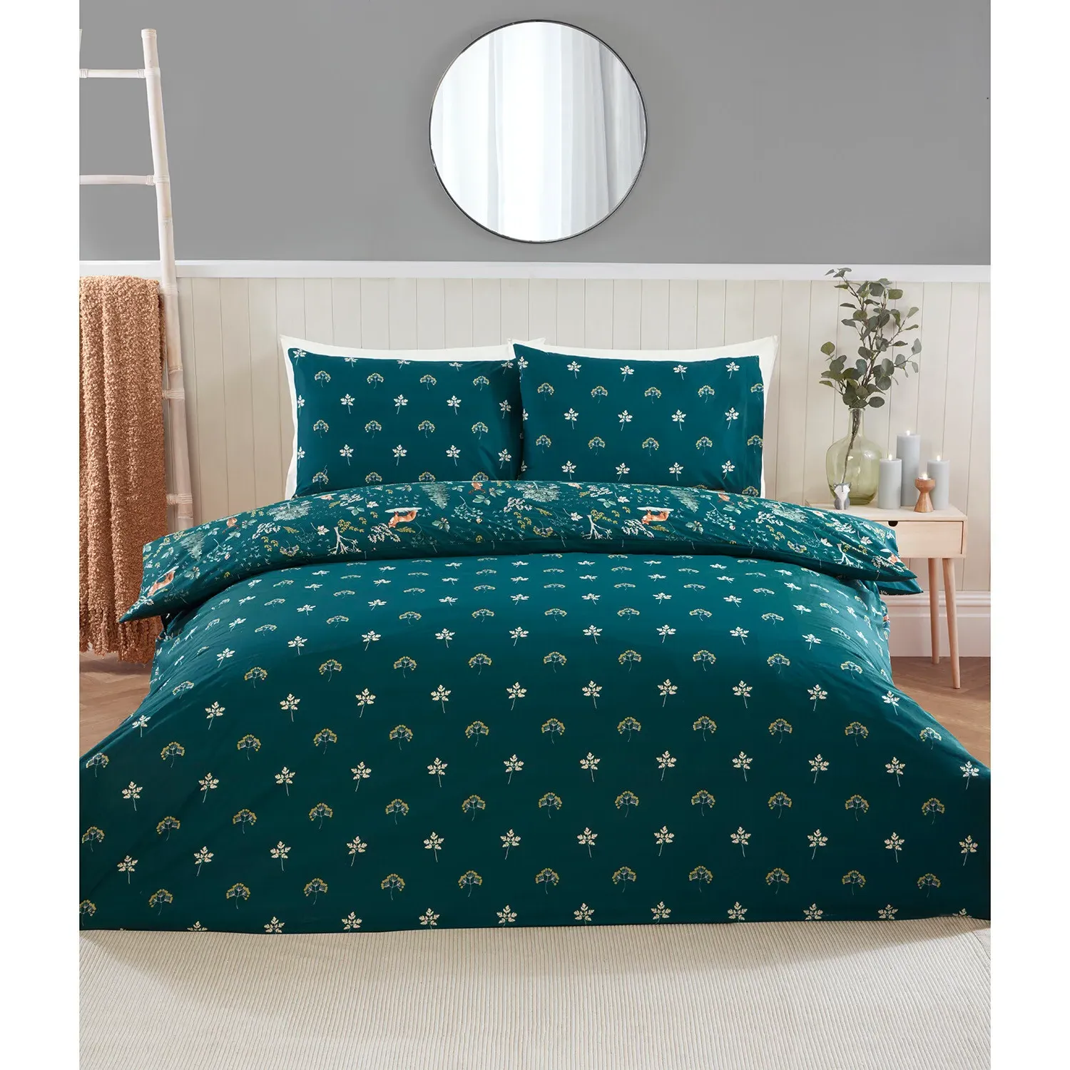 Snowy Forest King Size Duvet Cover Set - Emerald Green, Cotton