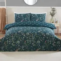 Snowy Forest King Size Duvet Cover Set - Emerald Green, Cotton