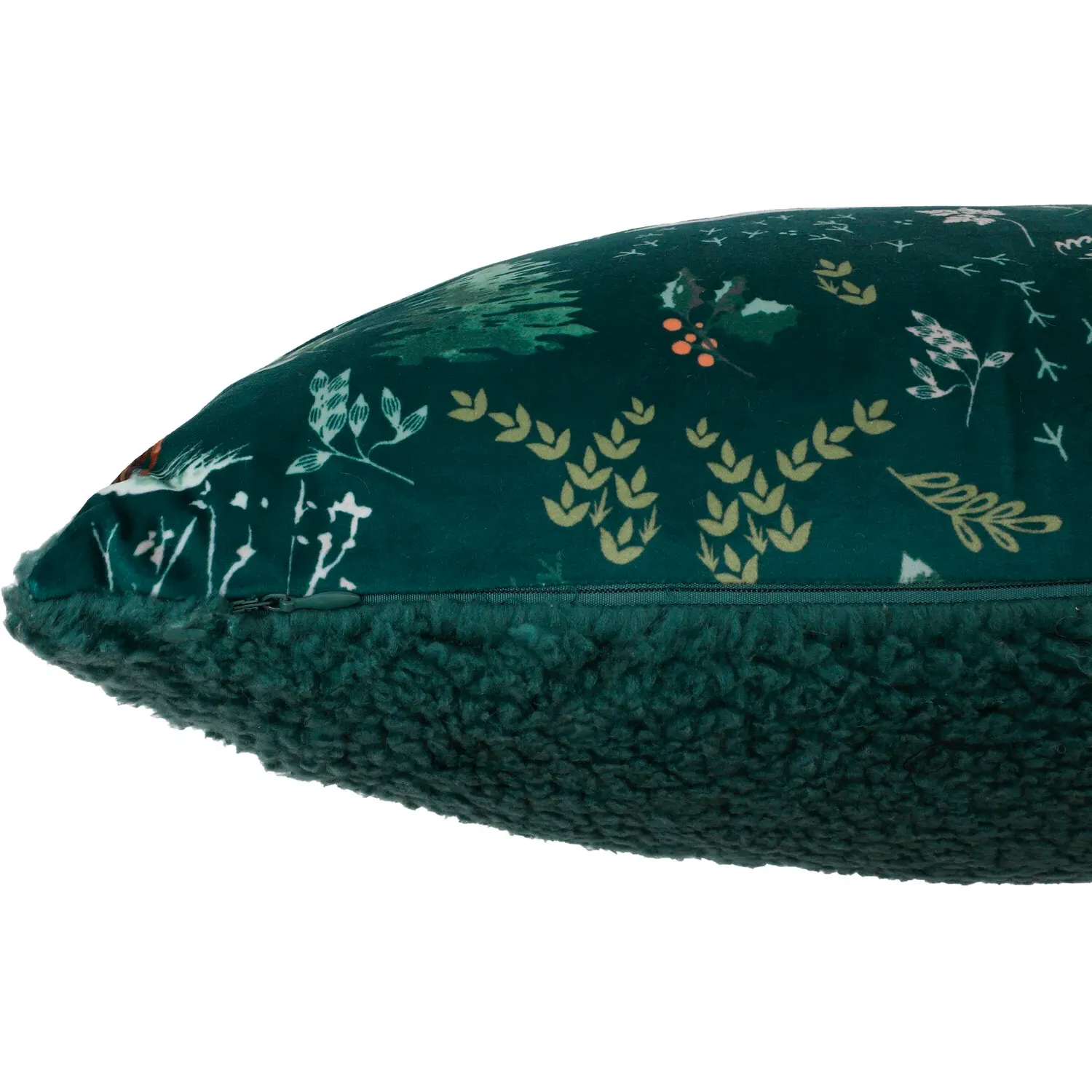 Snowy Forest Sherpa Cushion - Emerald