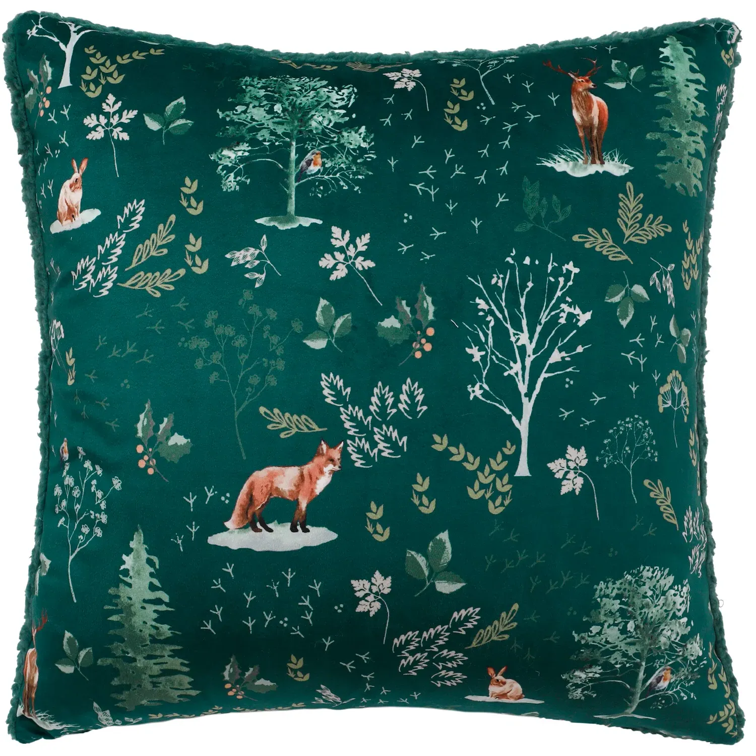 Snowy Forest Sherpa Cushion - Emerald image