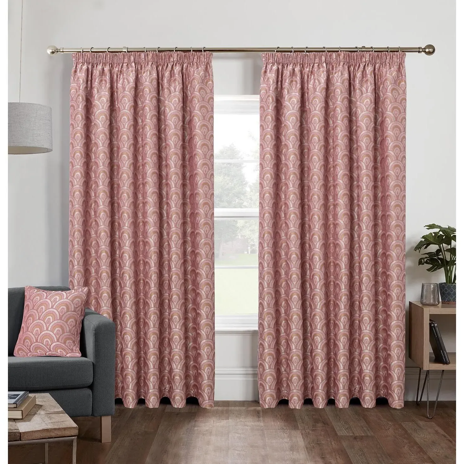 Sofia Pencil Pleat Taped Curtain - Blush