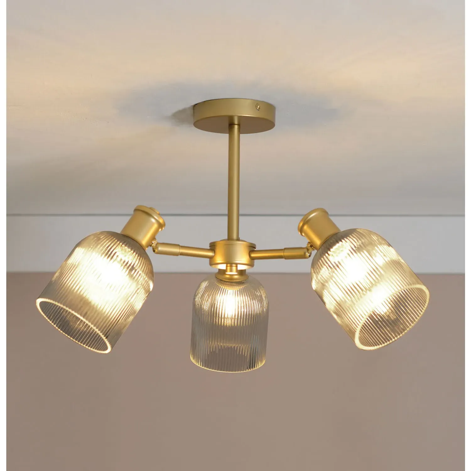 Sorrento 3 Light Ceiling Fitting - Gold, Glass
