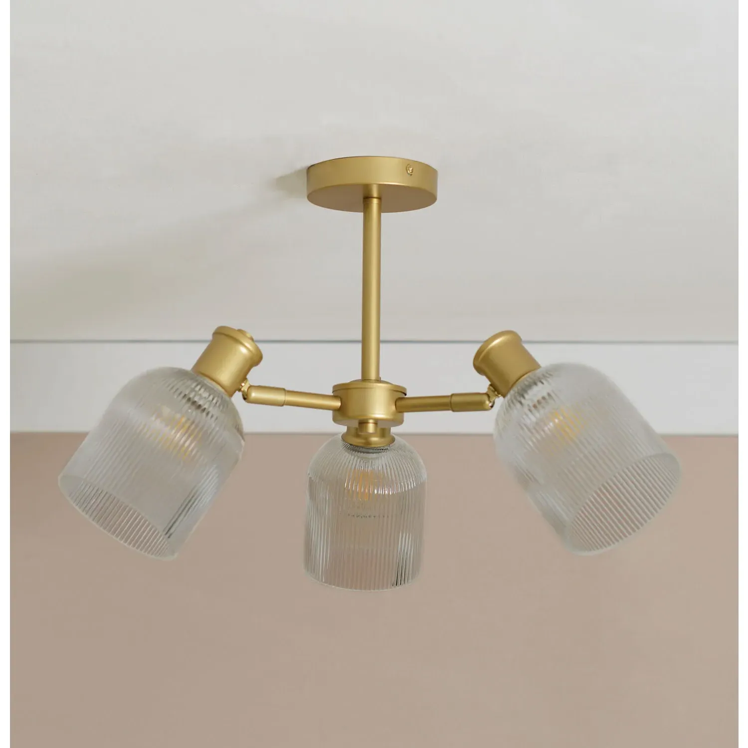 Sorrento 3 Light Ceiling Fitting - Gold, Glass