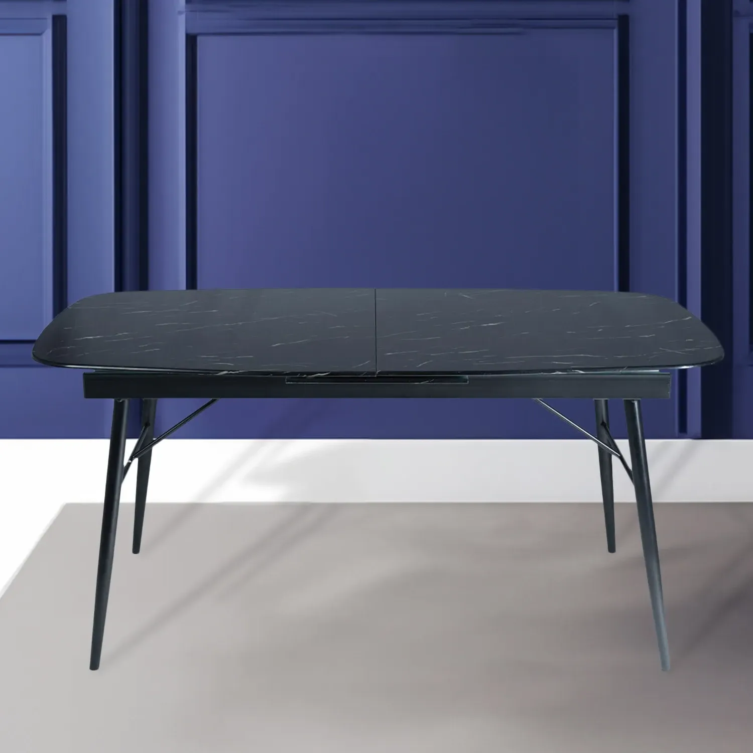 Sorrento 6 Seater Extendable Dining Table - Black, Marble image