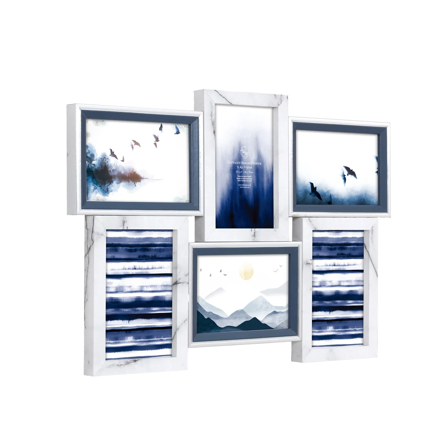 Southwold 6 Aperture Photo Frame - Blue and White, Marble