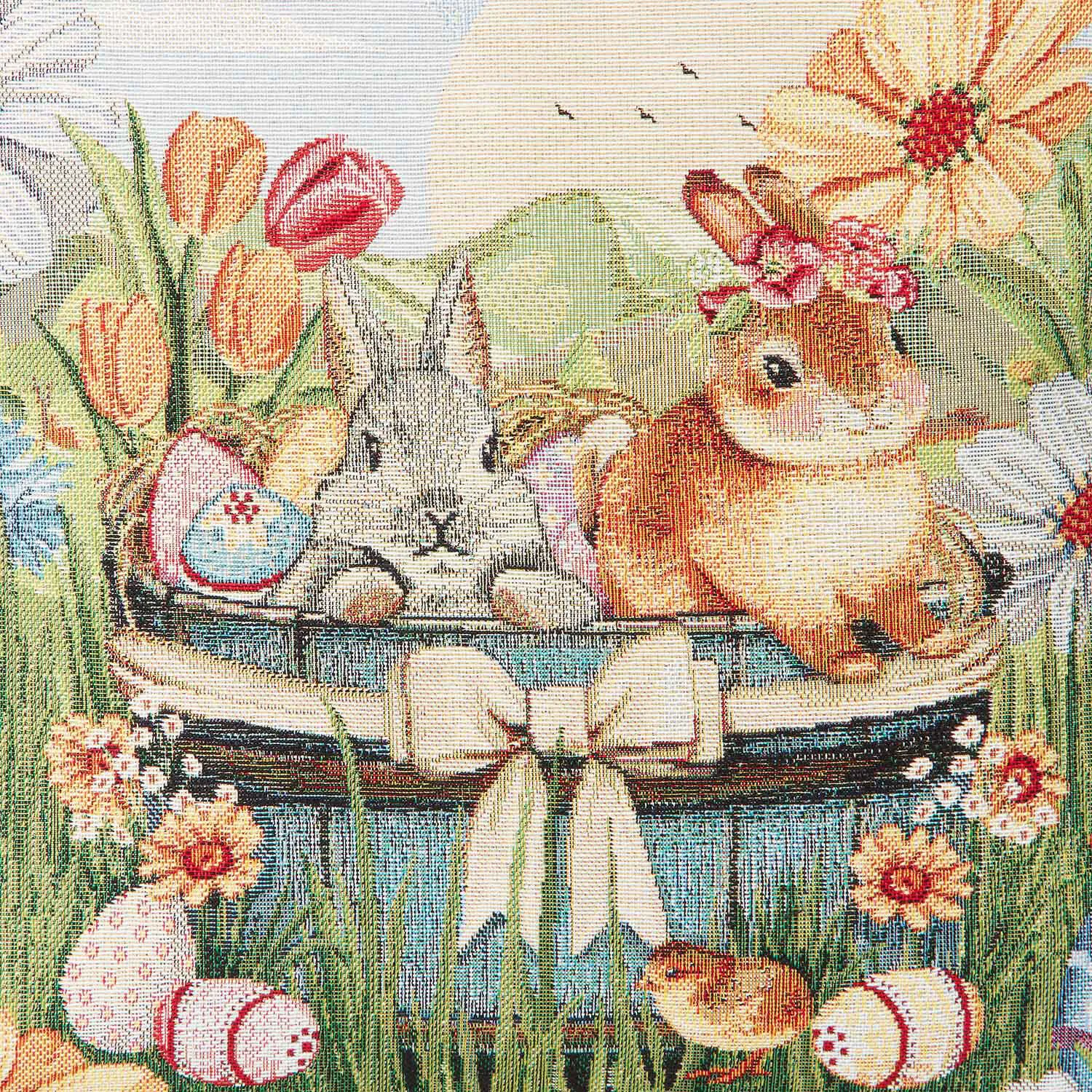 Spring Bunnies Tapestry Cushion - Multicolour