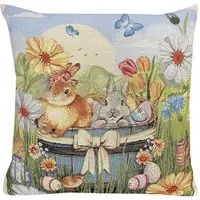 Spring Bunnies Tapestry Cushion - Multicolour