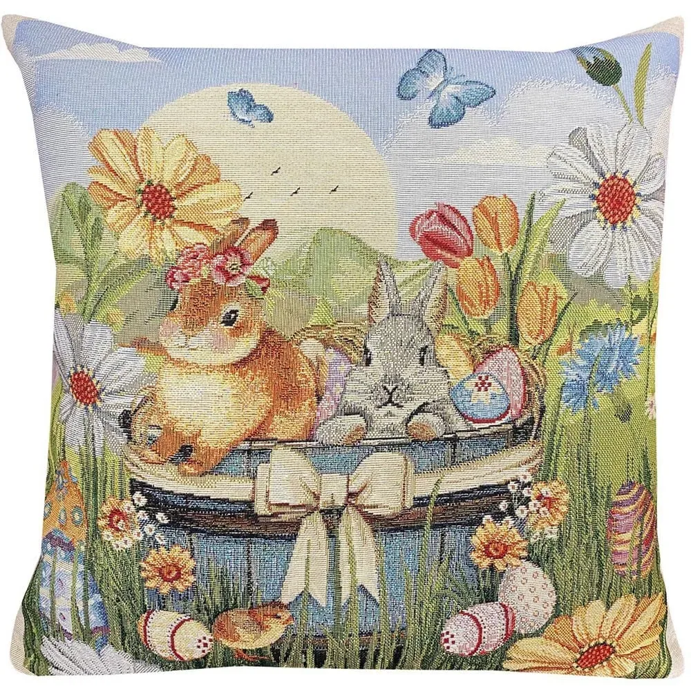 Spring Bunnies Tapestry Cushion - Multicolour image