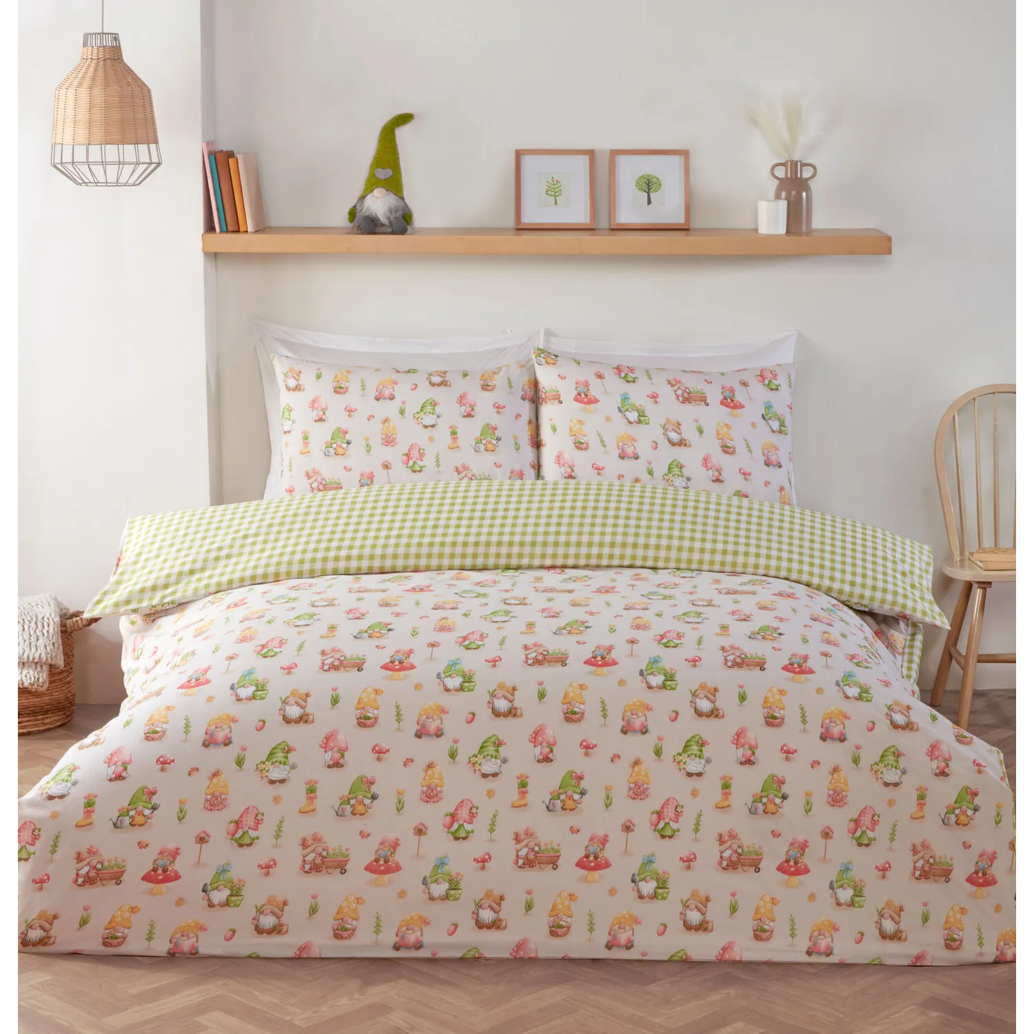 Spring Gnomes Double Duvet Cover Set - Natural