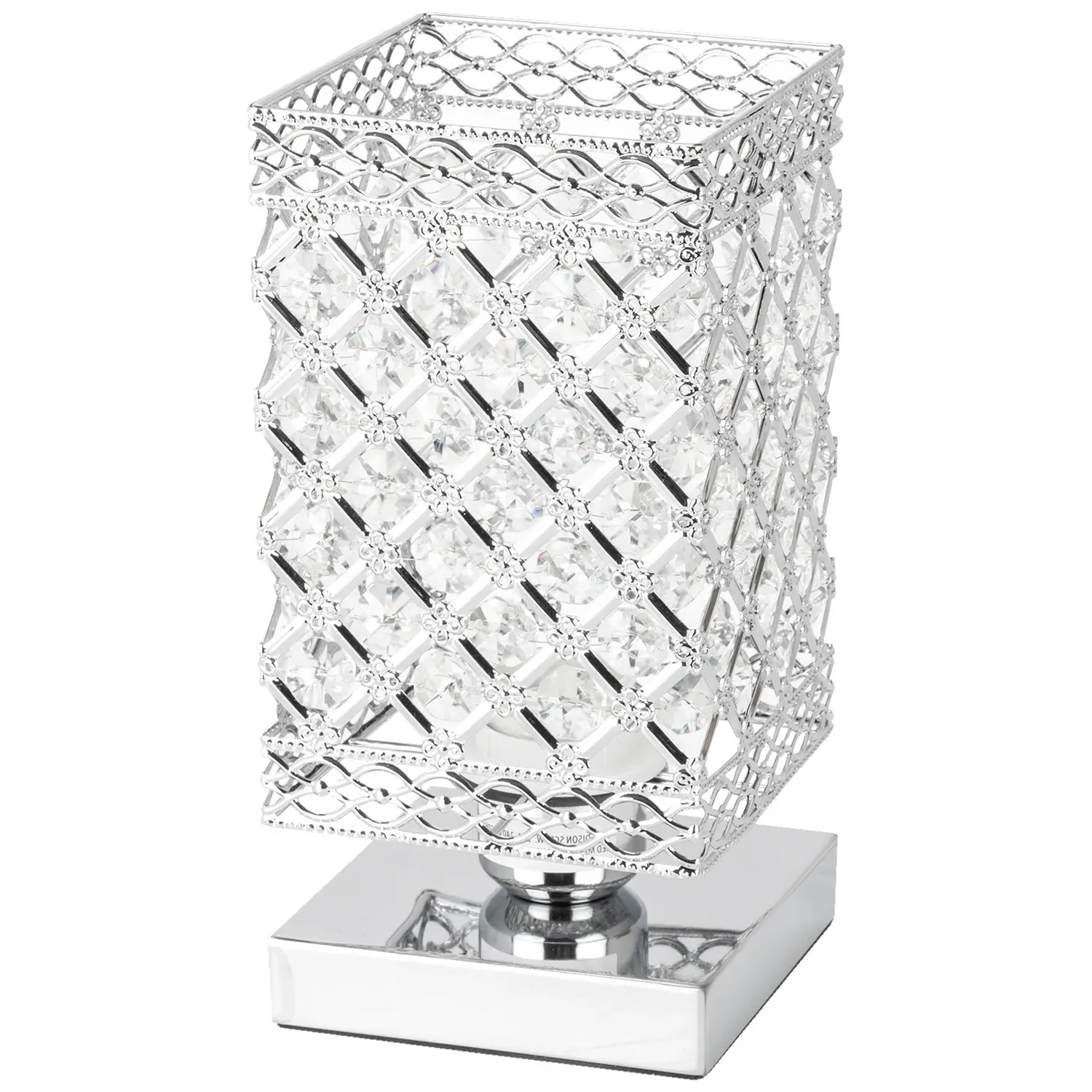 Square Jewelled Table Lamp - Silver, Chrome