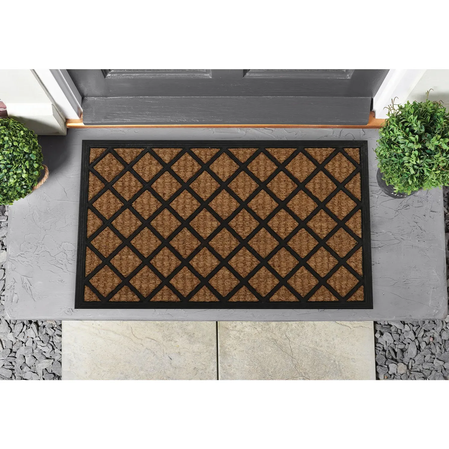 Squares Rubber Backed Coir Door Mat - Black