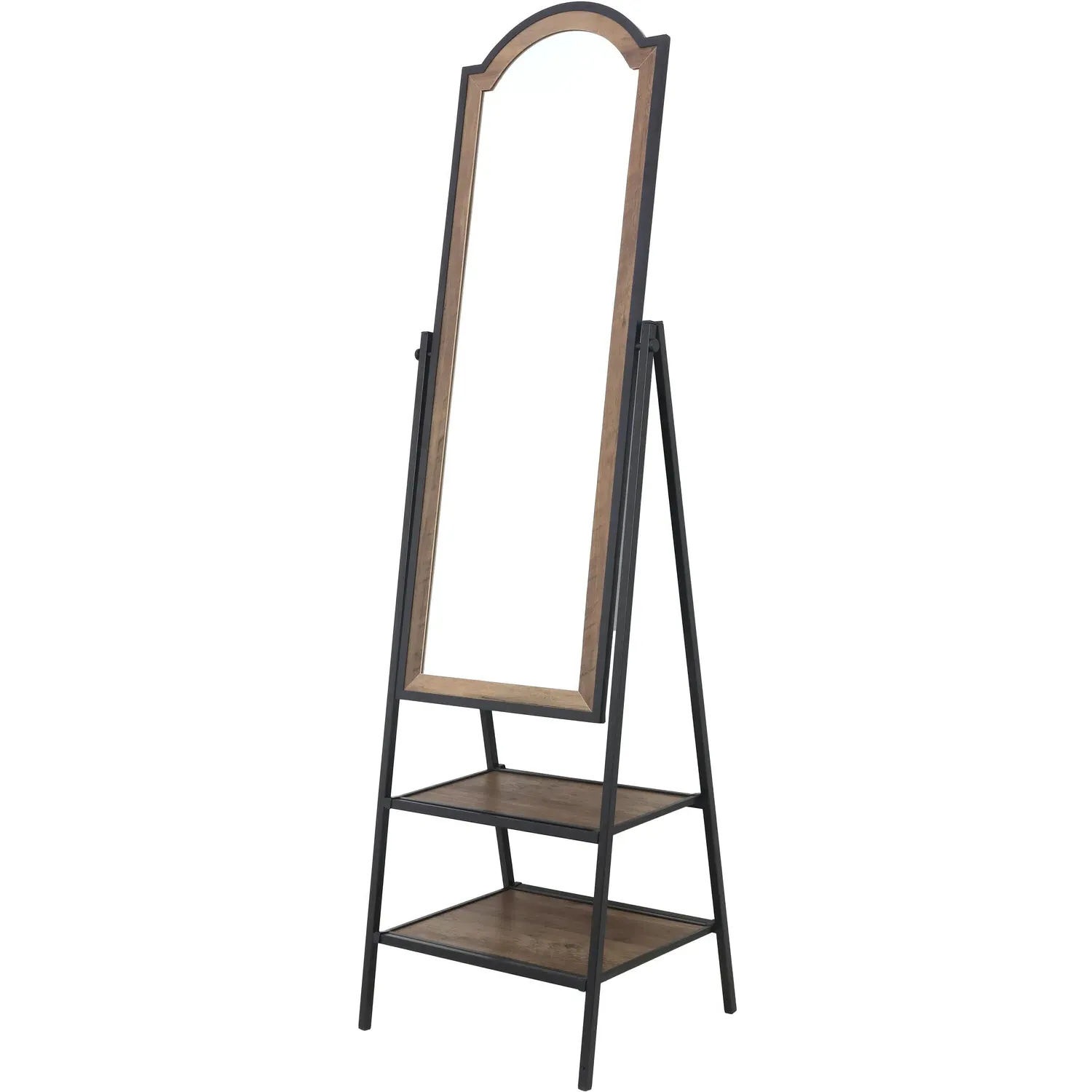 Standing Mirror with Shelves - Brown, Wood Effect