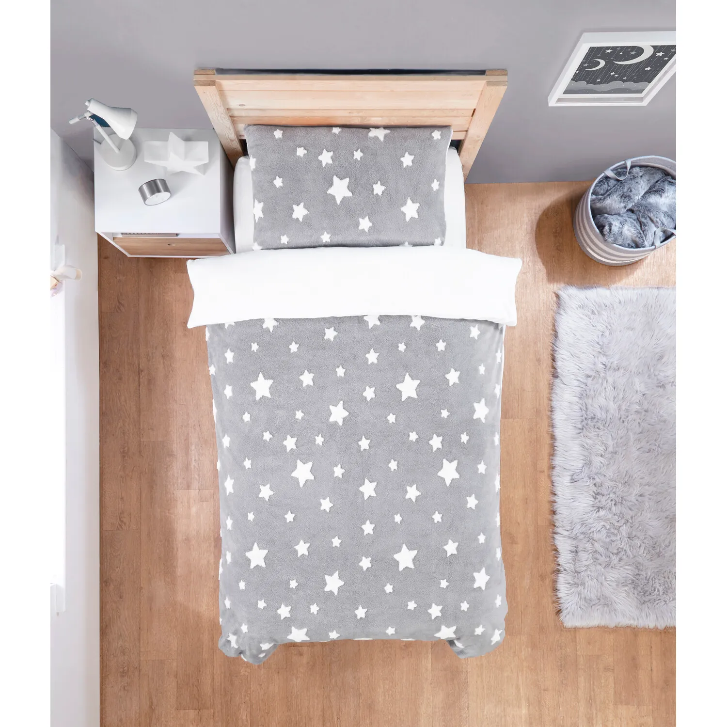 Star Fleece Jacquard Single Duvet Set - Grey