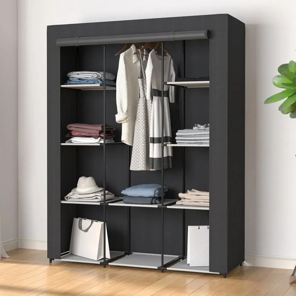 Steel Frame Fabric Wardrobe - Black