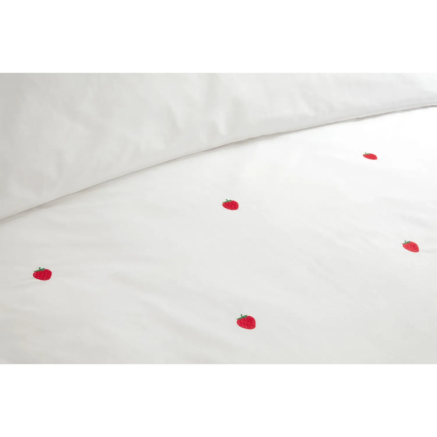 Strawberry Embroidered Double Duvet Cover Set - White