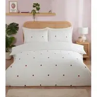 Strawberry Embroidered Single Duvet Cover Set - White
