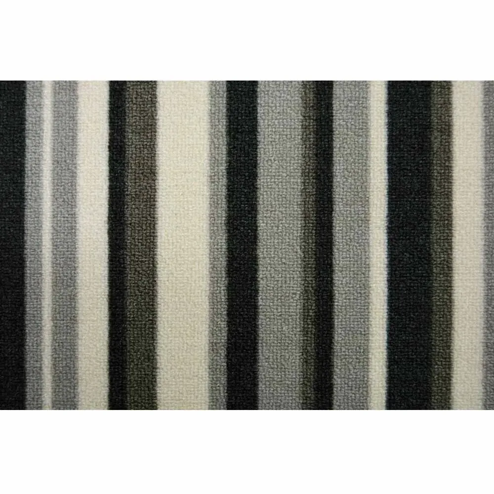 Striped Runner and Doormat Set - Black, Nylon