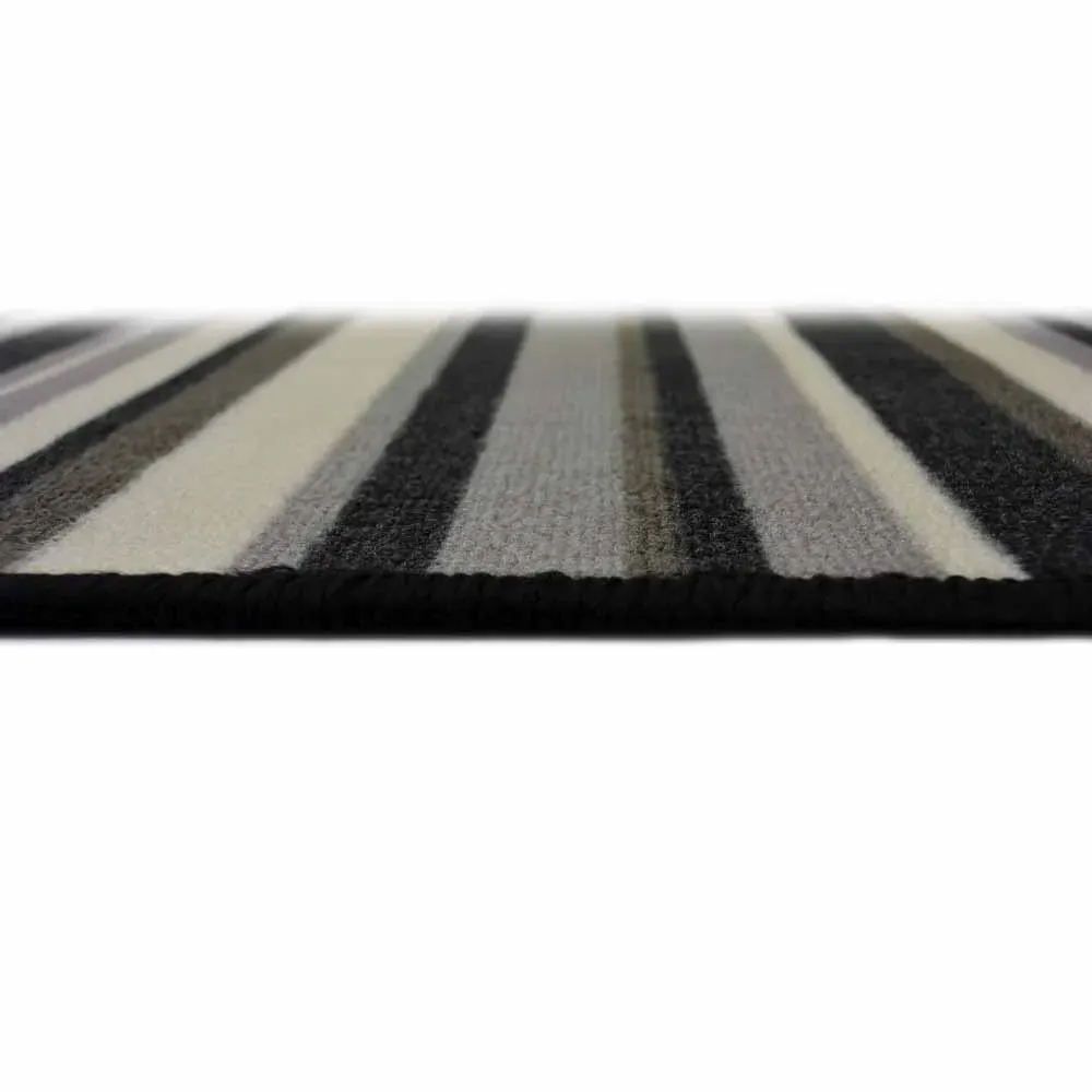 Striped Runner and Doormat Set - Black, Nylon