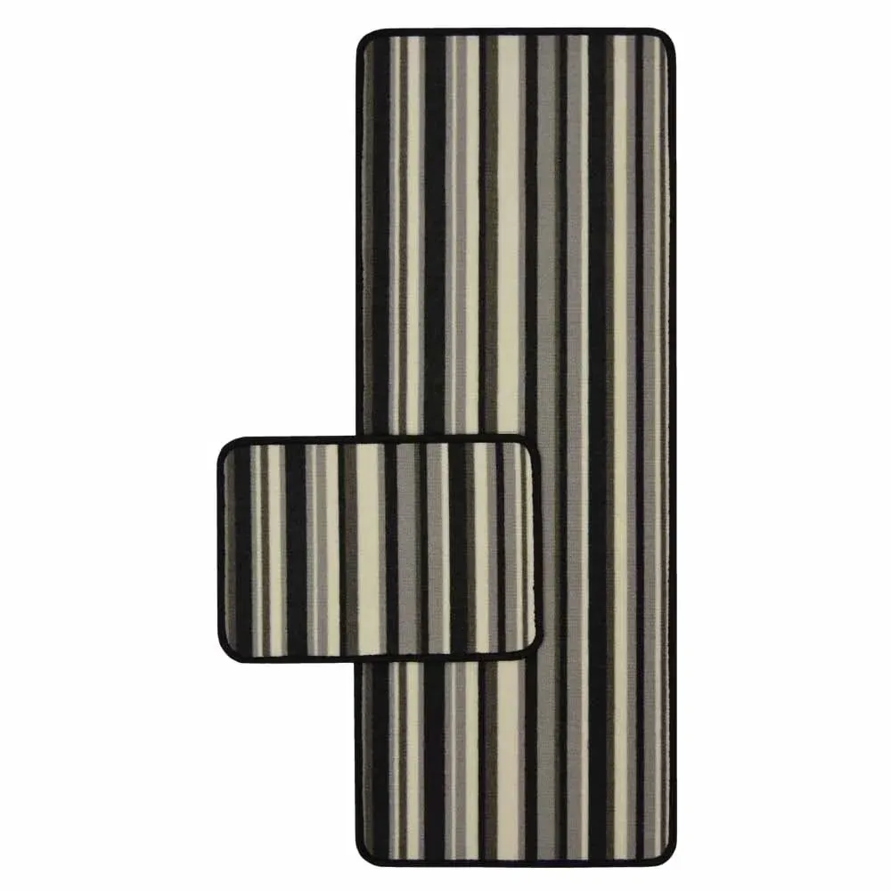 Striped Runner and Doormat Set - Black, Nylon